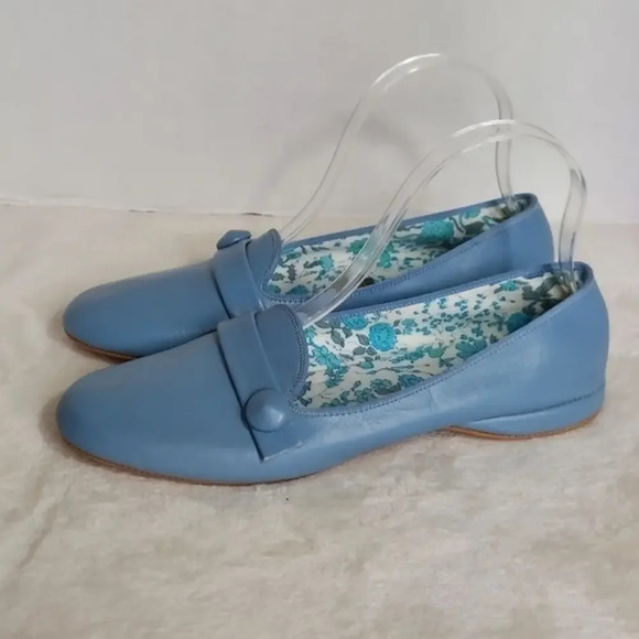 Vintage Baby Blue Daniel Green‎ Flat Slippers with floral lining - Picture 1 of 15